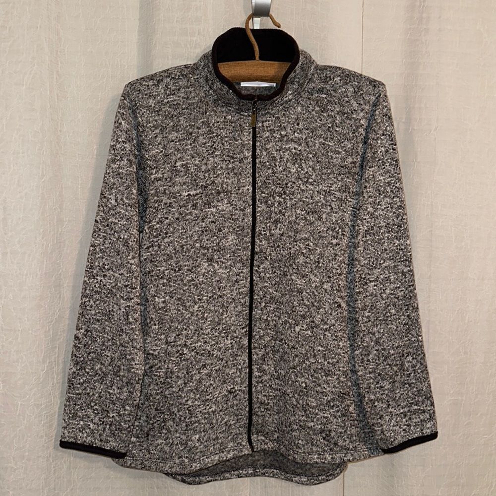 Stan Herman L Knit Silver Gray Heathered Fleece Inner Full Zip Sweatshirt